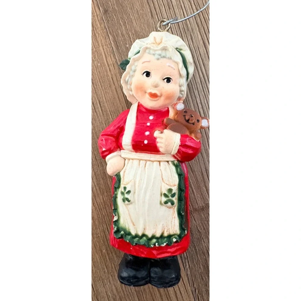 Vintage 1970s Mrs Claus Santa Bear Christmas Ornament Red Made Macau 3.5